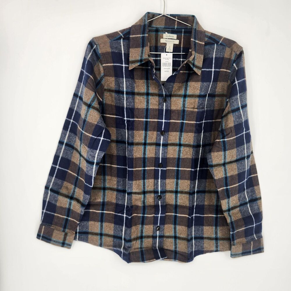 L.L Bean Medium Blue Douglas Mountain Scotch Plaid Shirt NWT